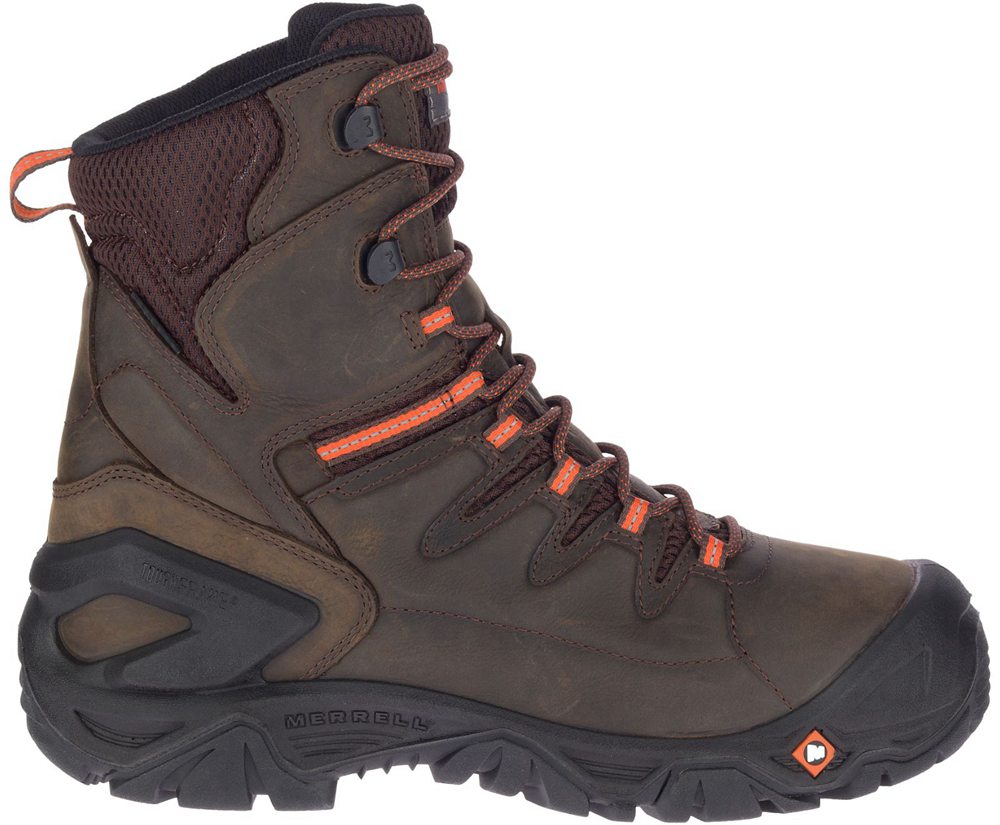Merrell Work Boots Brown - Strongfield Leather 8" Thermo Waterproof Comp Toe Wide Width - Mens 06GPW